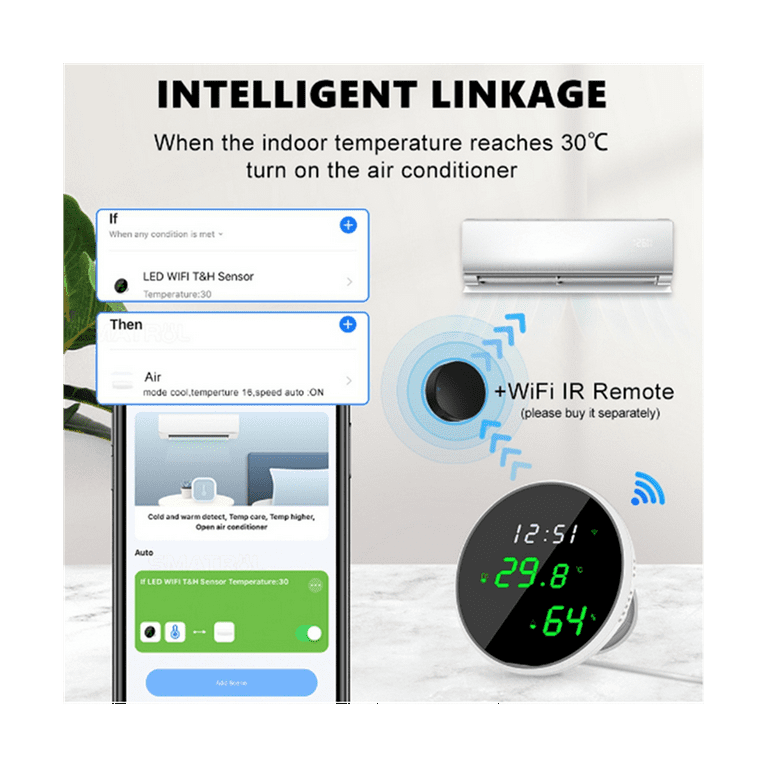 WiFi Thermometer Hygrometer: Digital Indoor Temperature Humidity Monitor  with App Notification Alert, Free Data Storage Export, Backlit LCD Screen