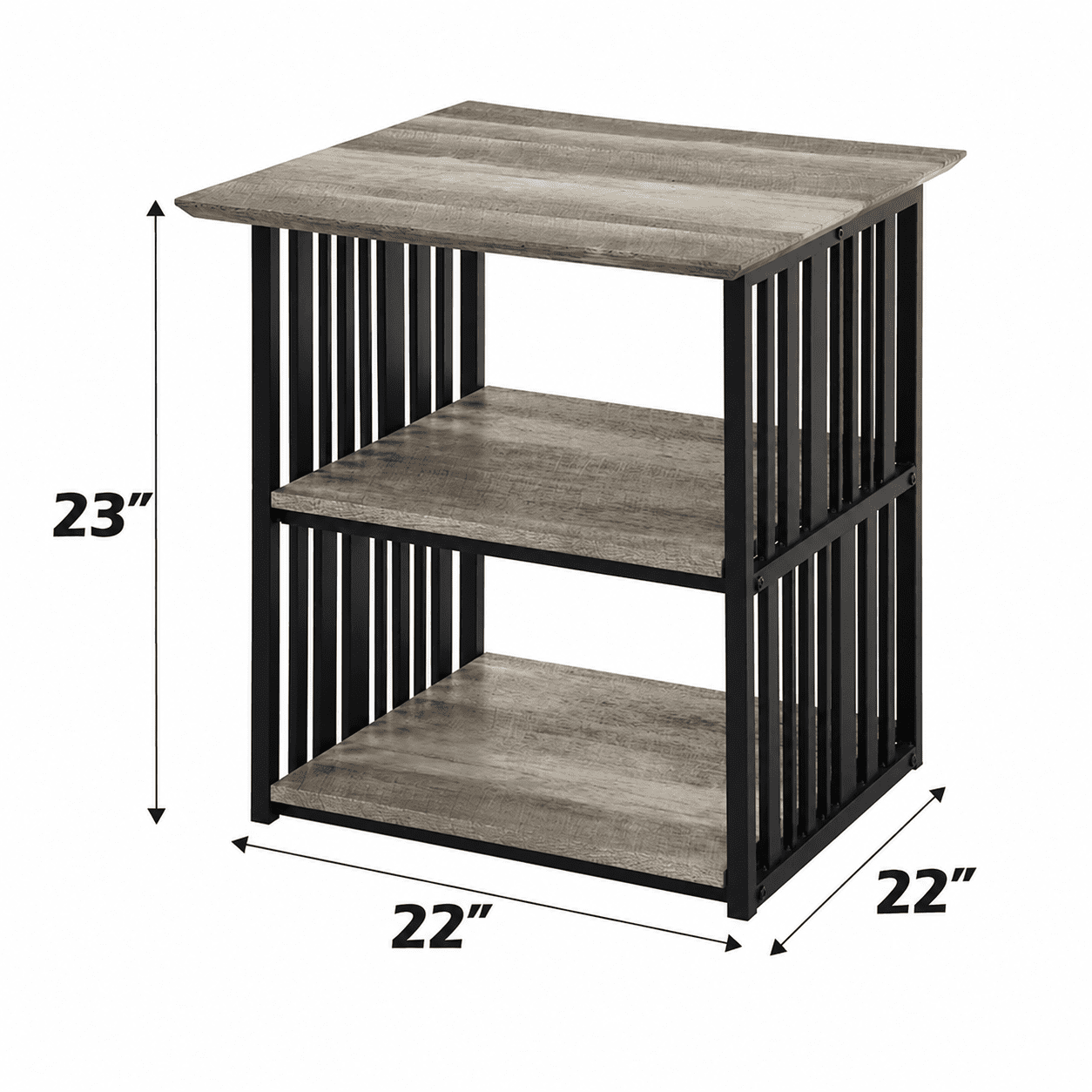 Nightstand Antique Oak & Black Composite Wood Metal Industrial Bedside Table 22"W x 22"D x 23"H