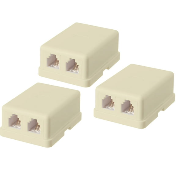 Wideskall 3-Pack Wall Surface Mount Dual Telephone Jack 4 Conductor Modular Ivory