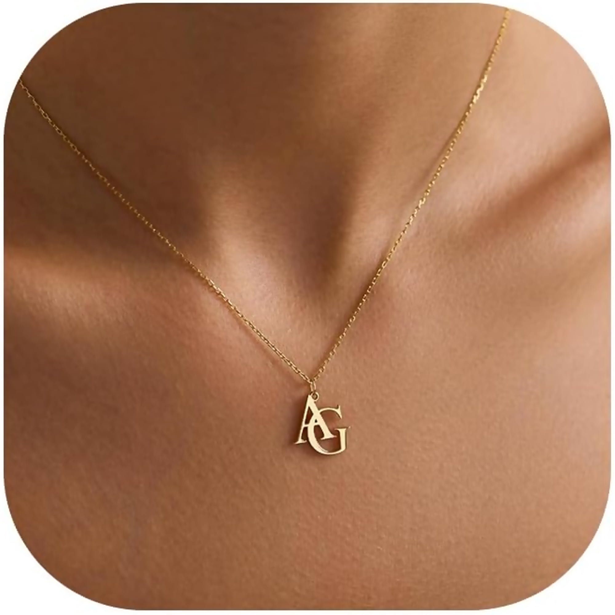 Zephyriana Personalized Double Initial Necklace, Custom Two Letter Necklace, 18K Gold Plated Logo Letter Neckalces, Anniversary Birthday Gift for Her