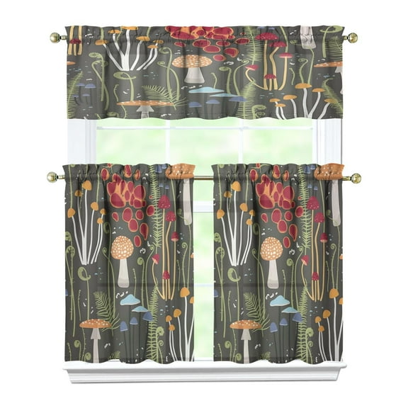 Mushroom (23) Kitchen Curtain Valance 3 Piece Home Curtains and Valance Set Curtain Sink Window Decor Window Treatment Tier 27.5x36 Length
