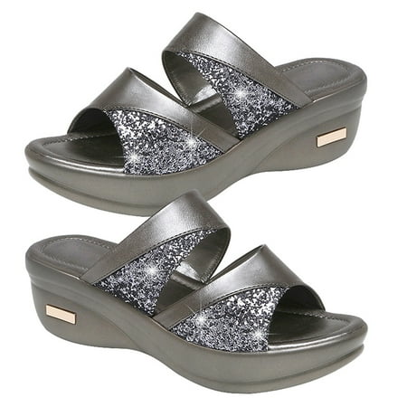 

HOMEMAXS 1 Pair Thick Wedge Sole Slipper Summer Female Sandals Stylish Fish Mouth Wedges Mom Shoes Outdoor Casual Slippers for Women Wearing (Grey Size 36 6US 3.5UK 36.5EU 9.039 Inch)