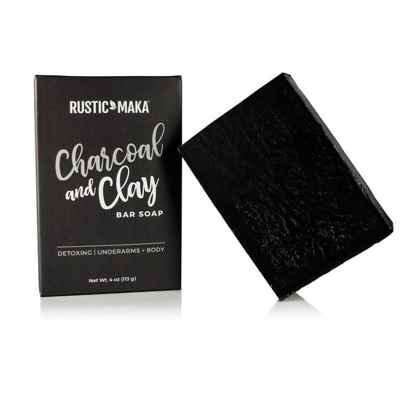 Barra de jabón natural de carbón activado Maka rústico + arcilla DETOX + LIMPIEZA para piel con problemas de acné Control del exceso de grasa Desintoxicación facial, cuerpo y axilas Piel grasa a norma
