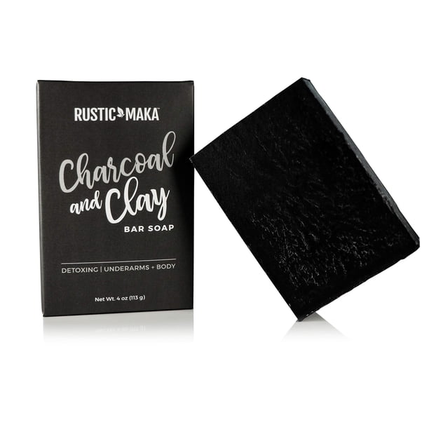 Barra de jabón natural de carbón activado Maka rústico + arcilla DETOX + LIMPIEZA para piel con problemas de acné Control del exceso de grasa Desintoxicación facial, cuerpo y axilas Piel grasa a norma