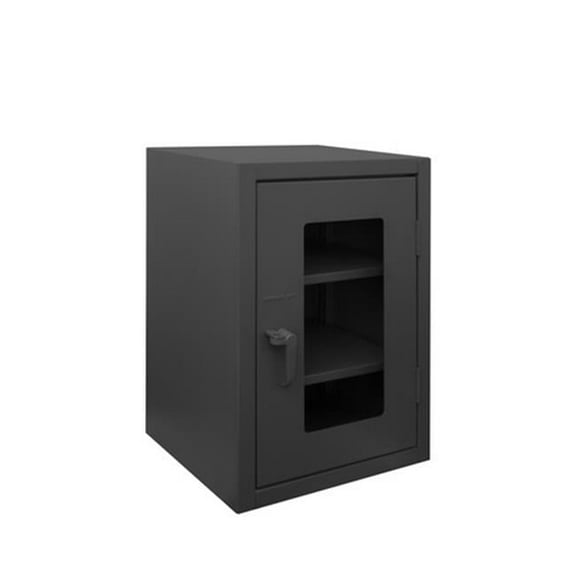 12 Gauge Recessed Door Style Lockable Countertop Clearview Shelf Cabinet with 2 Adjustable Shelves, Gray - 24 in.