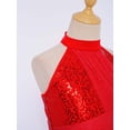 thumbnail image 4 of Manyakai Combinaison à Jambes Larges pour Filles, Pantalon Fendu, Robe de Danse Lyrique de Ballet à Paillettes, Sans Manches, Rouge, 12, 4 of 7