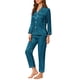 thumbnail image 4 of Conjunto de salón de satén para mujer INSPIRE CHIC, camisa de botones de manga larga con pantalones, pijamas de seda en azul pavo real, 4 of 6