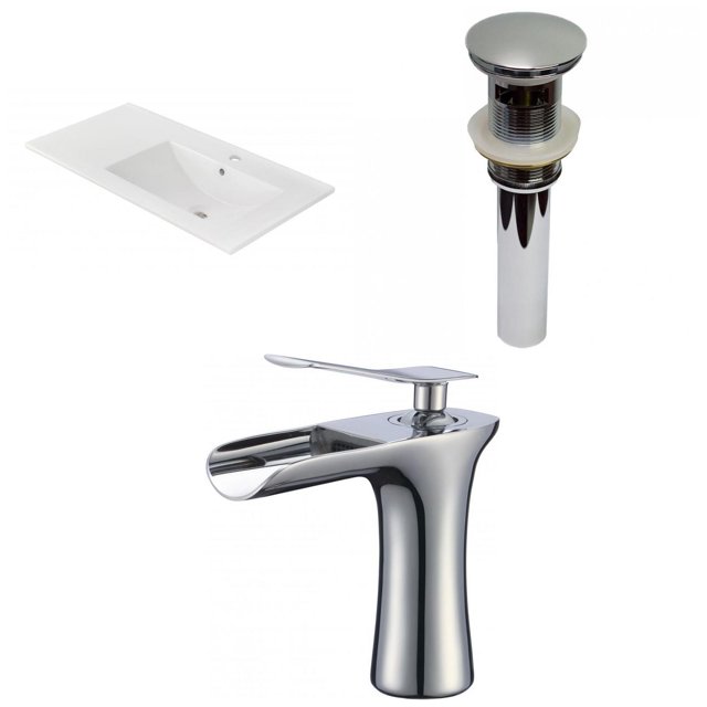 American Imaginations 35.5-in. W 1 Hole Ceramic Top Set In White Color - Overflow Drain Incl. AI-32993