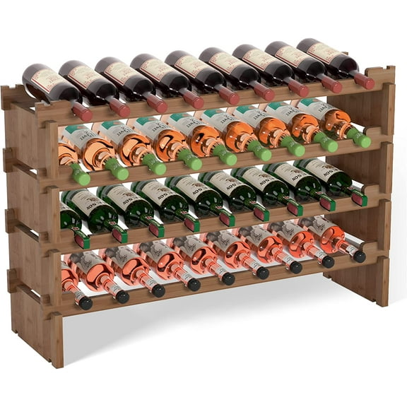 Wine Rack Freestanding Floor - 36 Bottle Wine Racks Countertop,4 Tiers Stackable Wooden Storage Holder, 33.5 in Wide (Walnut)
