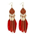 thumbnail image 2 of Walbest 1 Pair Women Faux Feather Earrings Vintage Bohemian Earrings Long Drop Dangle Earrings With Dream Catcher Design, Alloy Women Fashion Long Earrings for Daily Wear, 2 of 7