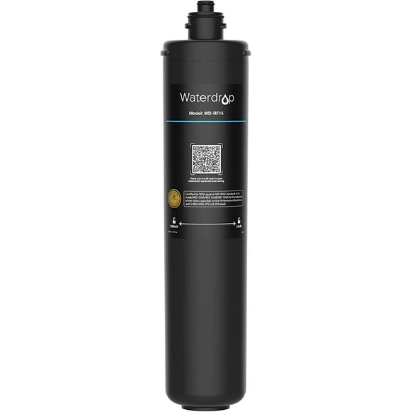 Waterdrop RF15 Filtre à Eau Waterdrop Certifié NSF/ANSI 42, Capacité Élevée de 16K Gallons, Remplacement sous le Système de Filtration de l'Eau du Lavabo