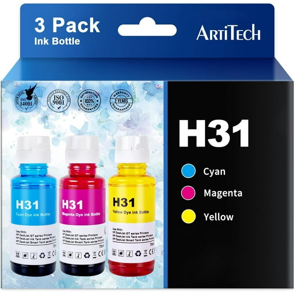 SHILIU-Refilled Ink Replacement for HP 31 Ink Bottle Set HP 32XL 32 XL Ink Work for HP Smart Tank 7301 7602 5101 6001 7001 5102 Plus 651 551 455 457 450 (3 Color)