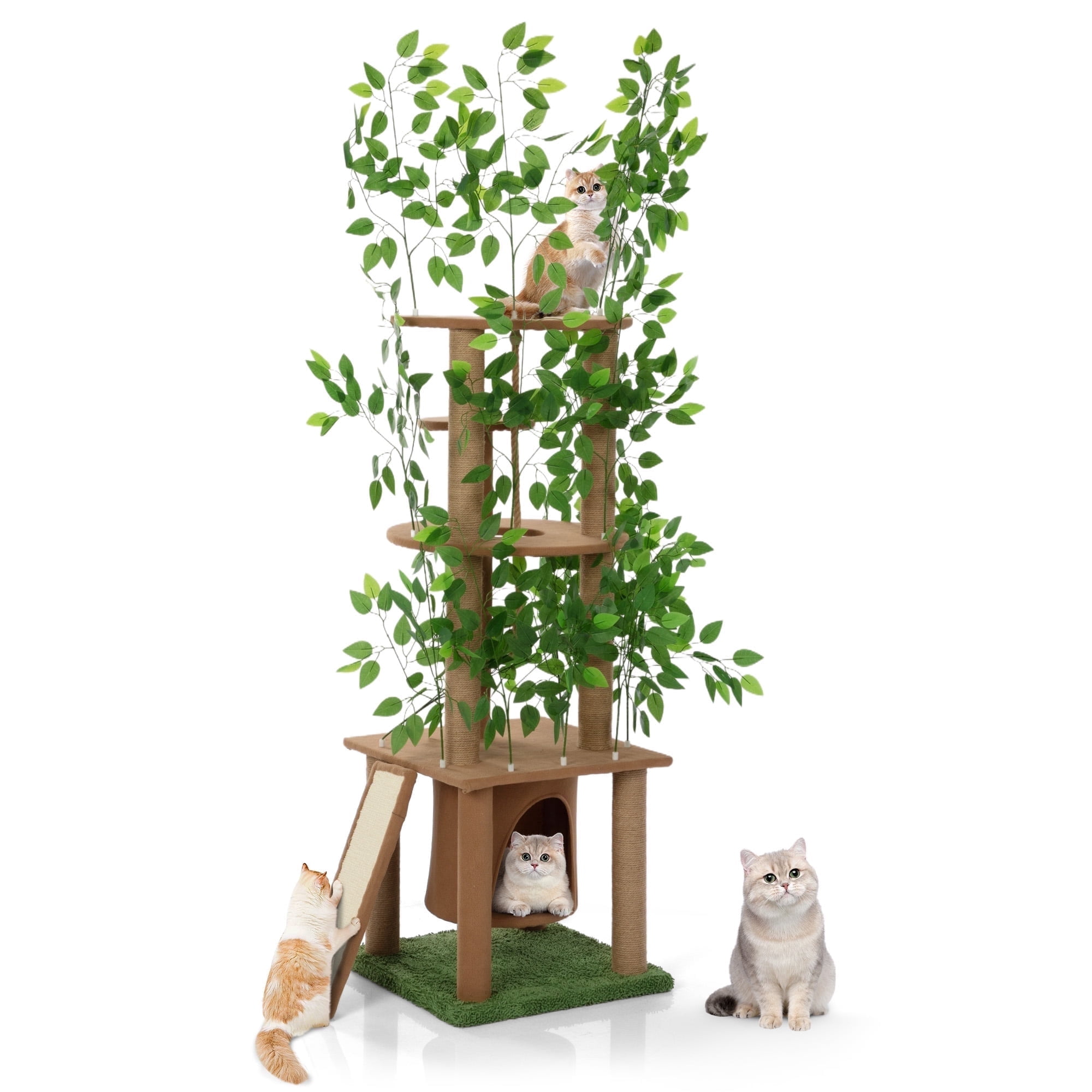 COZIWOW Cat Tree with Leaves 5-Tier Cat Tower and Cat Condo Scratchers Cat House Indoor Home Decor, Brown