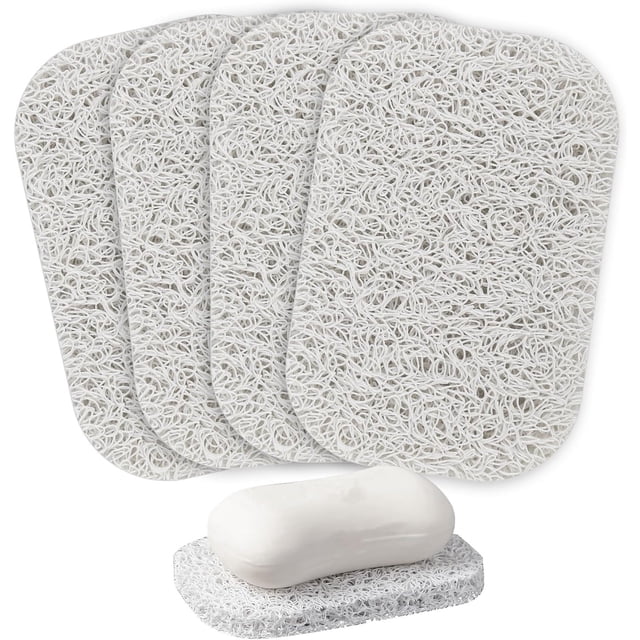 4 jaboneras blancas sin BPA, fáciles de limpiar, ideales para ducha, cocina, baño, viajes, hoteles y productos de limpieza.
