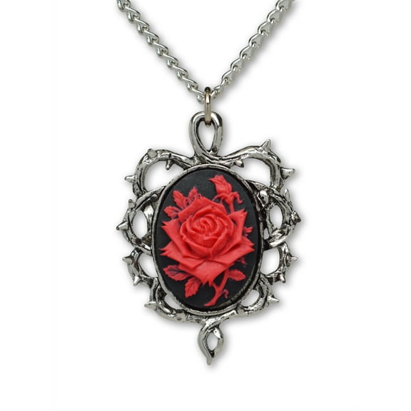 Gothic Red Rose Cameo Thorn Frame Cosplay Jewelry Pendant Necklace by Real Metal NK-604