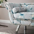 thumbnail image 4 of 61"Width Modern Accent Loveseat Settee, Velvet Sofa Couch with 2 Pillows, Nailhead Trimming and Curved Backrest, Rolled Arms Couch with Removable Cushion, Silver Metal Legs, Flower, 4 of 5