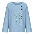 thumbnail image 3 of Blouse Classique Ample pour Femmes Col Rond Boutons Manches Longues Polyester (Bleu Ciel, TTG), 3 of 6