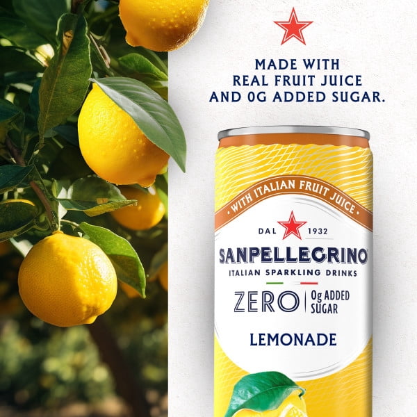 SanPellegrino Soda Italiana Sparkling Lemonade, Low Calorie Zero Added Sugar, 6 Pack Cans