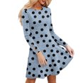 thumbnail image 6 of Women's Fashion Casual Dress with Pockets Decorative Buttons Polka Dot Prints Round Neck Long Sleeves for Spring and Autumn Outings,Blue,L, 6 of 6