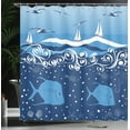 thumbnail image 4 of Ambesonne Nautical Shower Curtain, Underwater Life Sail, 69"Wx84"L, Blue White, 4 of 5