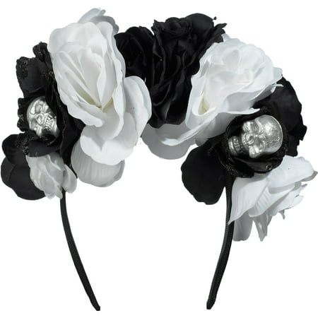 AMSCAN Skull Floral Headband Deluxe Black and Bone Halloween Costume Accessories, One Size