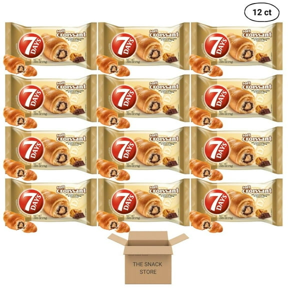 The Snack Store Bundle 7Days Soft Croissant Peanut Butter Creme & Chocolate Filling, 2.65 Ounce, 2 Boxes of 6 Count, 12 Total Soft Croissant!