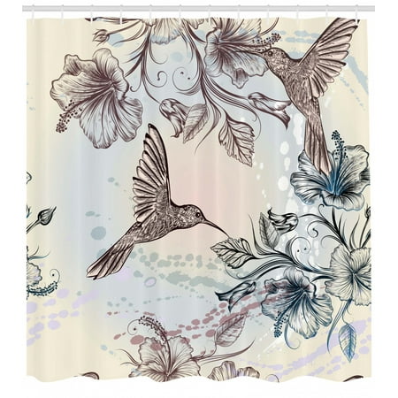 Hummingbird Shower Curtain Birds And Hibiscus Flowers Nostalgia