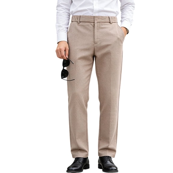 Men'S Regular Fit Dress Pants Casual Slim Fit Faux Wool Casual Business Trousers Khaki XS