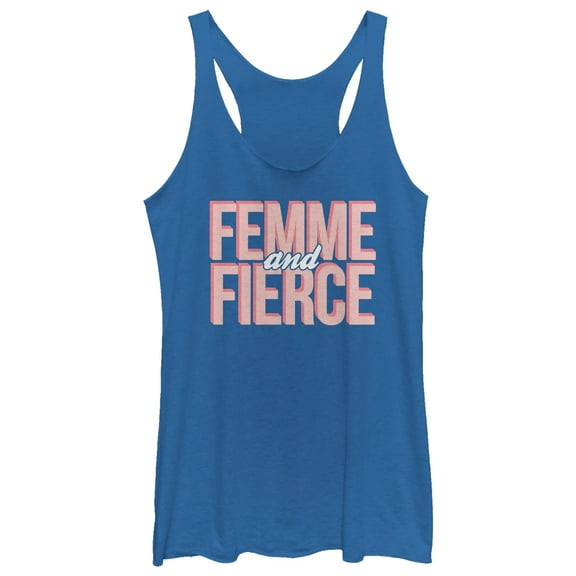 Women's CHIN UP Femme and Fierce  Racerback Tank Top Royal Blue Heather Large