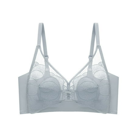 Gnurob Women s Sexy Lace Bra Push Up Wirefree Bralette Modal Cotton Bras Hide Back Fat Underwear Adjustable Straps Bralettes Comfort Sheer Padded Brassiere Clearance Saving Gray Medium