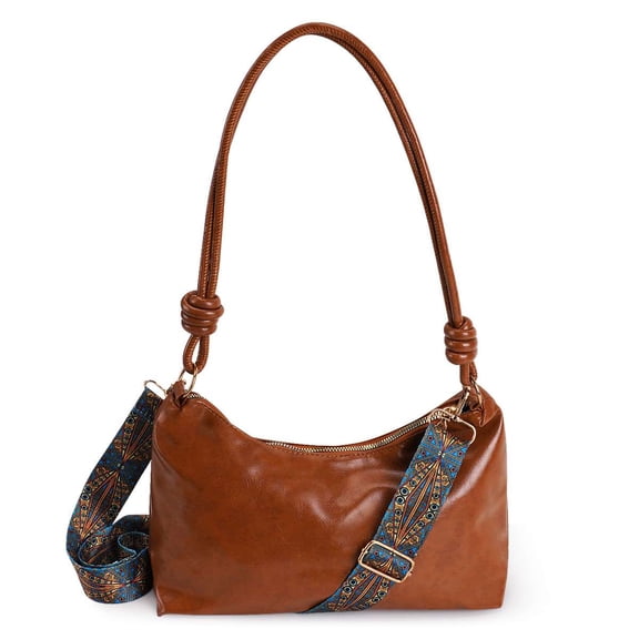 PULLIMORE Shoulder Bag for Women Vintage PU Leather Crossbody Bags Small Hobo Purse Clutch Tote Handbags with Detachable Ajustable Wide Strap, Brown