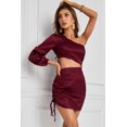 thumbnail image 3 of ABPHQTO Minivestido de mujer con un hombro descubierto y estampado de leopardo rojo vino, 3 of 5
