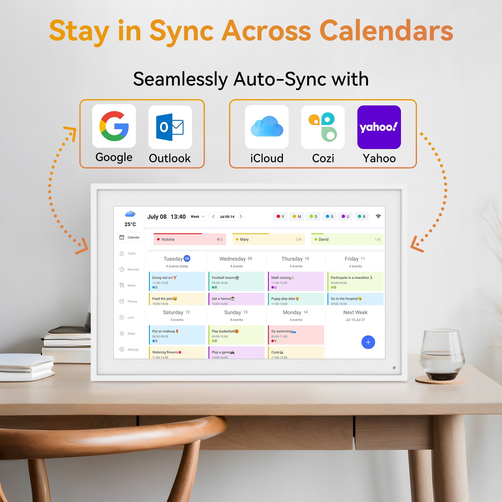TABWEE Digital Calendar 15.6 Inch - Smart Chore Chart & Wall Planner, Electronic Calendar for Family, Meals, Photo Display, Wall/Desk Mount, Touch Screen, Gifts for Women Men