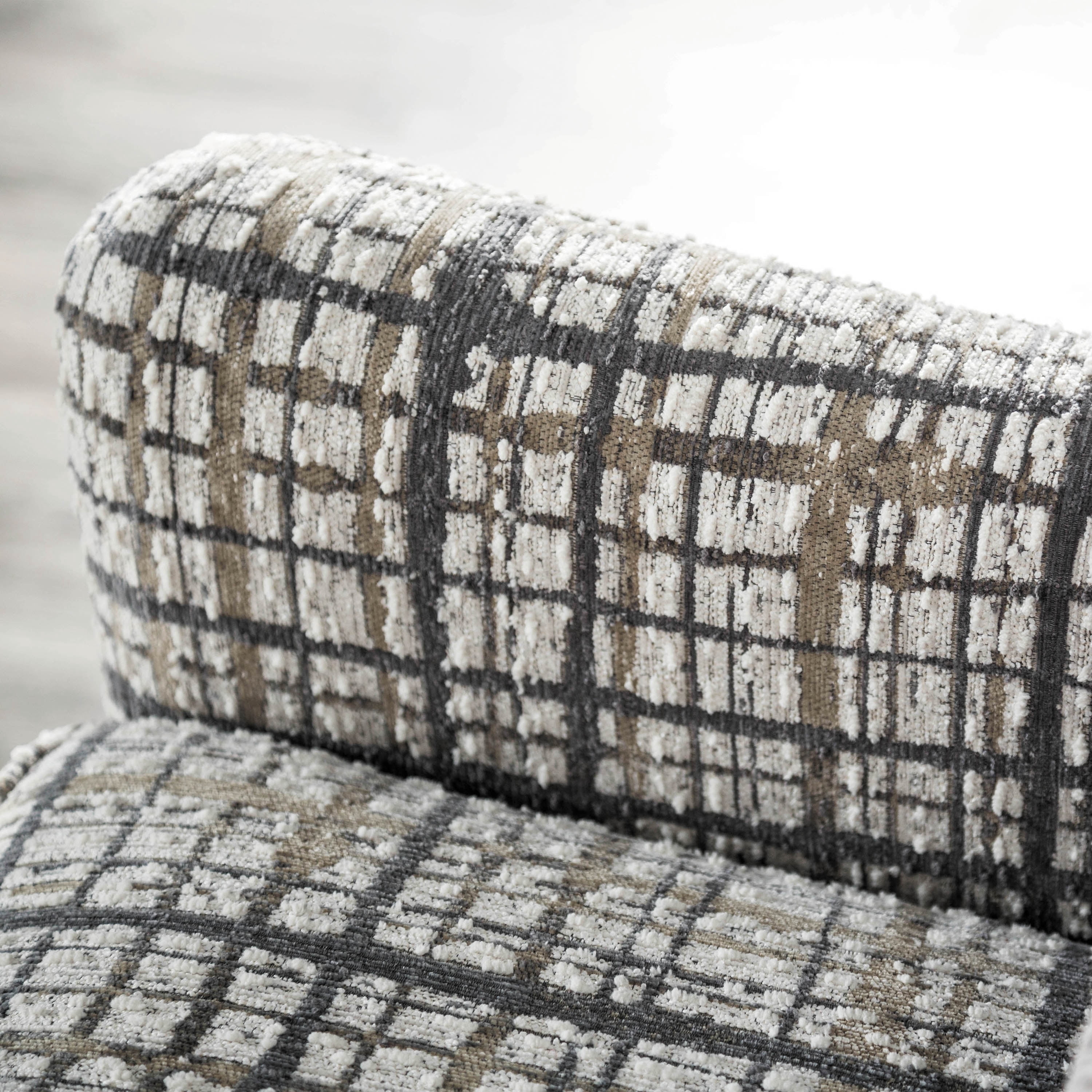 Furniture of America Gwen Transitional Fabric Plaid Patterned Track Arm Indoor Accent Chair, White and Black