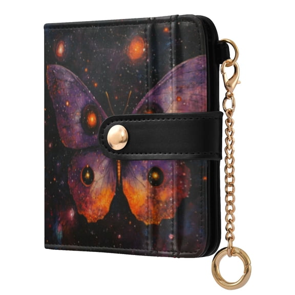 Qxltty Star Purple Butterfly Ladies Wallet Rfid Slim Thin Compact Credit Card Women Wallet Zipper Coin Pocket and ID Window for Female Gifts