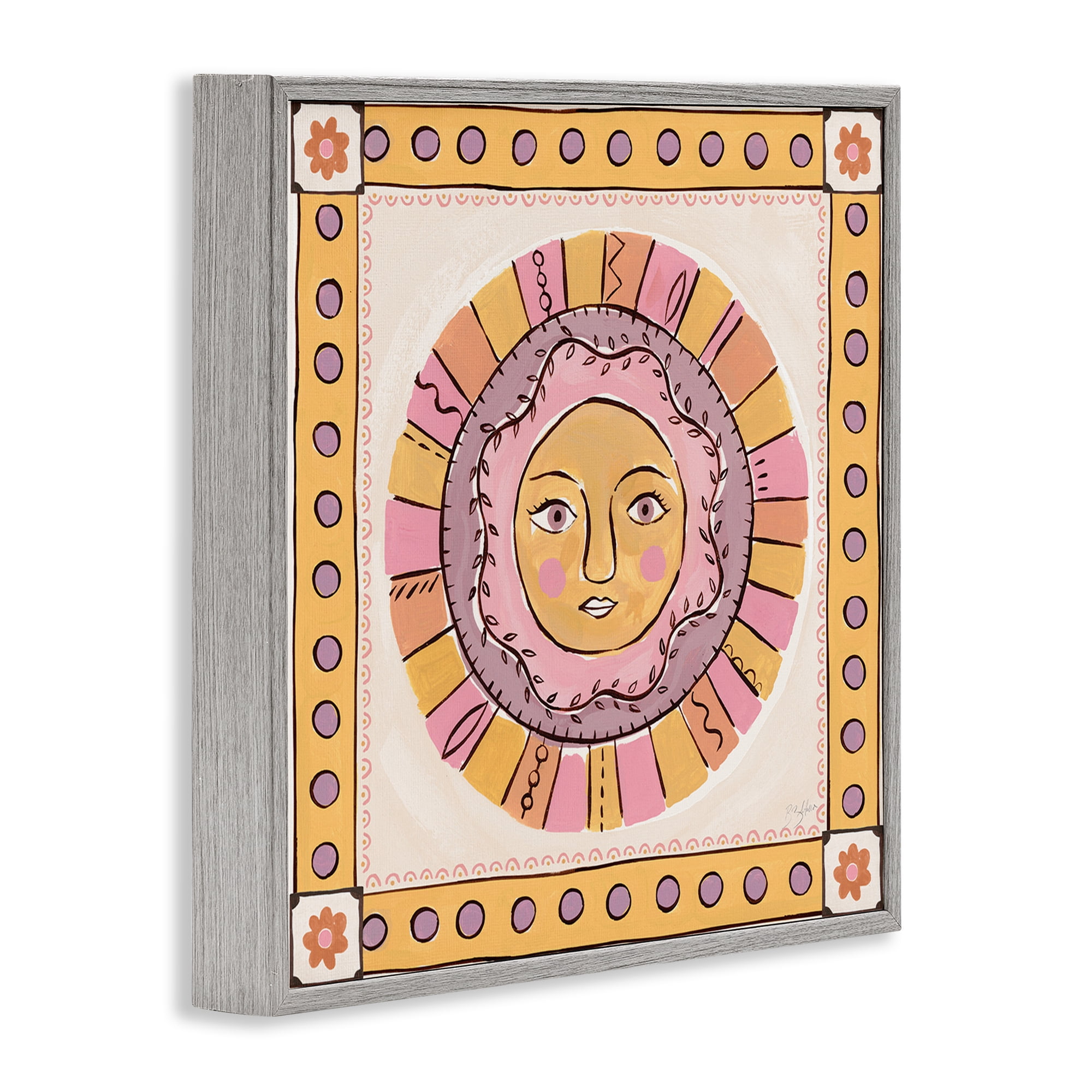 Stupell Industries Pastel Sun Face with Border Gray Framed Giclee Art, design by Two If By Sea Studios