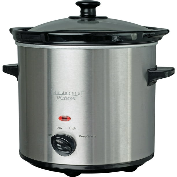 Continental Electric Slow Cooker 2Quart Glass Lid Stainless Steel