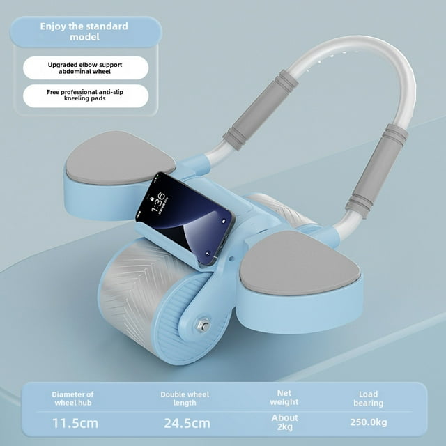 Nouveau Rouleau Abdominal à Double Roue avec Support de Coude et Rebond Automatique – Idéal pour les Entraînements du Tronc des Femmes, la Tonification Abdominale, les Abdominaux et les Exercices de Planche – Bleu Standard