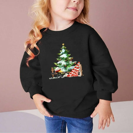 

Blczomt Christmas Kid Sweatshirt Cotton Pullover Sweatshirt Black Winter Long Sleeve Cute Graphic Girls Tops