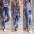 thumbnail image 2 of Fjofpr Sale Deal Ripped Jeans for Women Plus Size Women Mid Waisted Skinny Hole Button Stretch Slim Pants Calf Length, 2 of 9