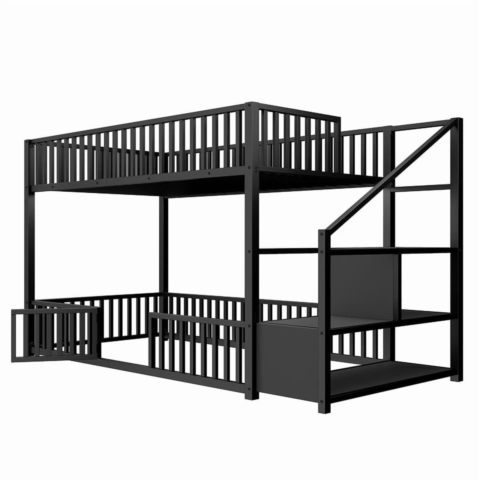 Twin Size Versatile Loft Bed with No Slat Floor Bed & Safety Guardrails, Kids Storage Bunk Bed Frame with Stair