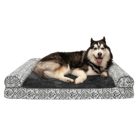 UPC: 0842229119282 | FurHaven Pet Products Southwest Kilim Memory Top Sofa-Style Pet Bed for Dogs & Cats – Boulder Gray Jumbo