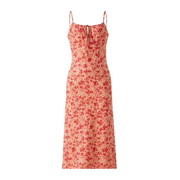 VISgogo - Vestido informal para mujer, estampado floral, sin mangas, cuello de tirantes, lazo en la parte inferior, vestido de playa con abertura alta VISgogo moda