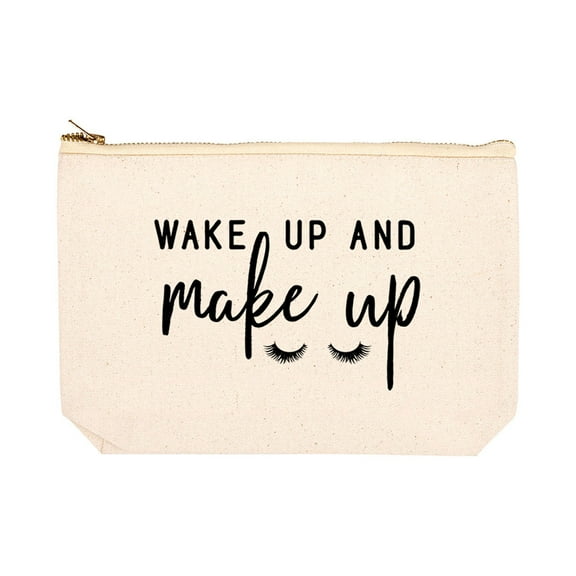 Koyal Wholesale Funny Makeup Bag Canvas Cosmetic Bag with Zipper Wake Up And Make Up Makeup Pouch 6.5 x 9 Inch