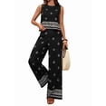 thumbnail image 3 of Women 2 Piece Outfits Summer Vintage Print Sleeveless Top & Wide Leg Pants Beach Outfits Black S, 3 of 9