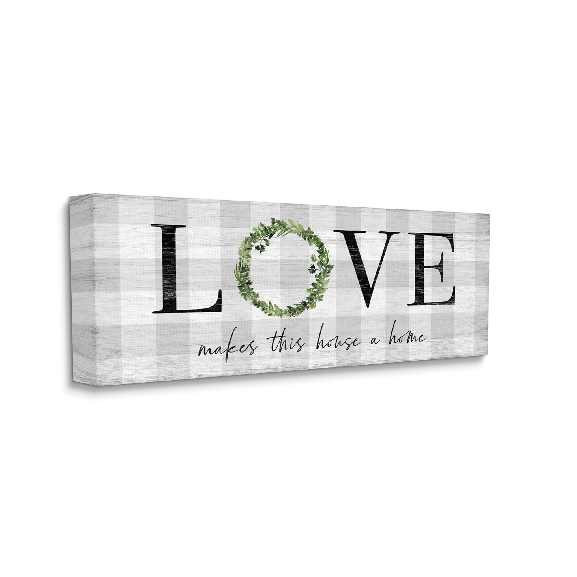 Stupell Industries Love Makes House Home Phrase Green Wreathe Plaid Graphic Art Gallery-Wrapped Canvas Print Wall Art, 48x20, by Natalie Carpentieri