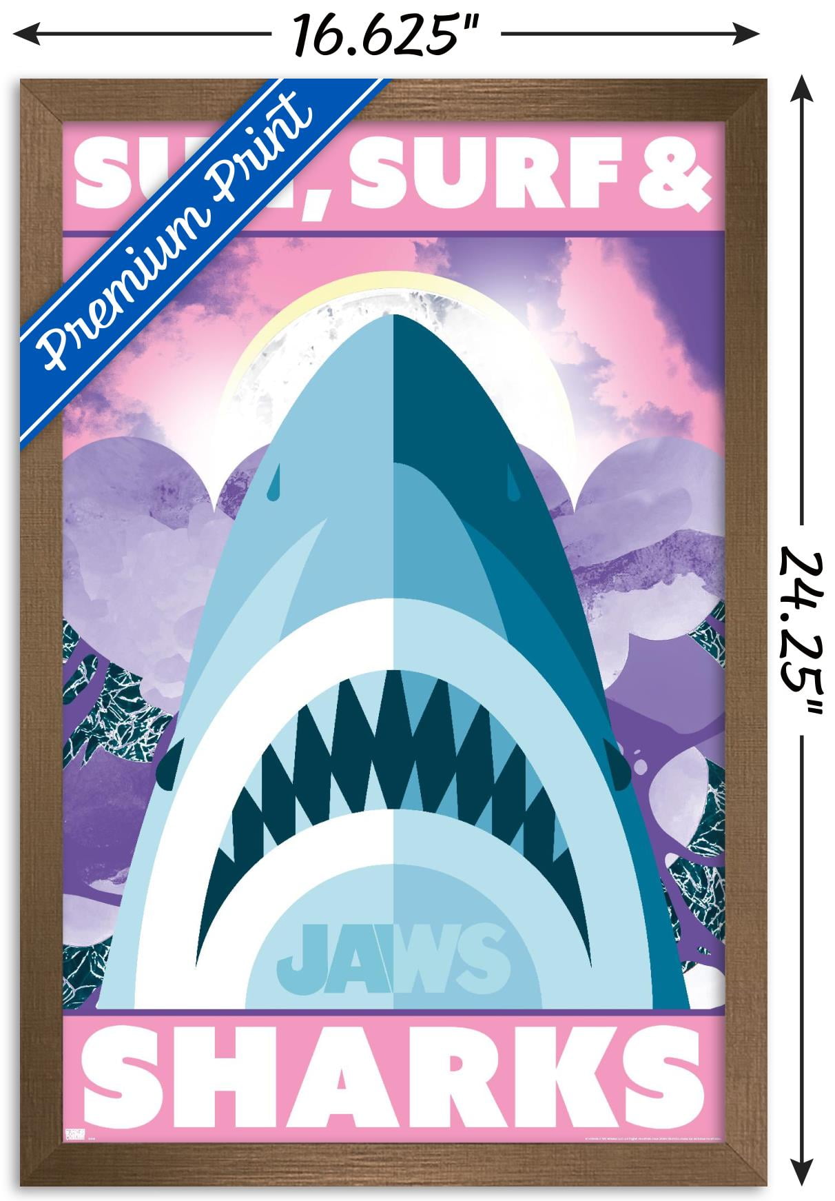 Jaws - Sun, Surf & Sharks Wall Poster with Magnetic Frame, 22.375