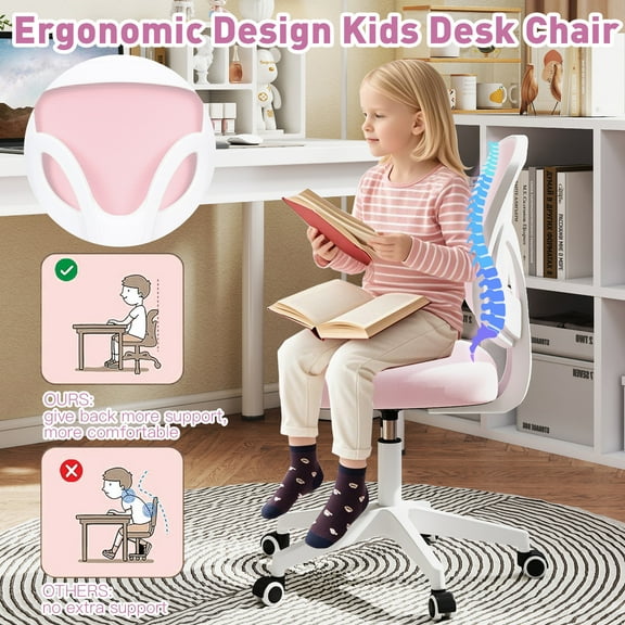 COSVALVE Kids Ergonomic Study Chair Swivel Mesh Computer Chair Desk Chair(Pink)