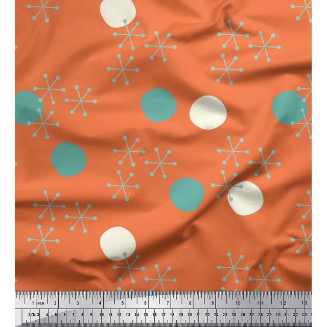 Soimoi Cotton Poplin Fabric Geometric & Polka Dots Print Sewing Fabric Yard 42 Inch Wide