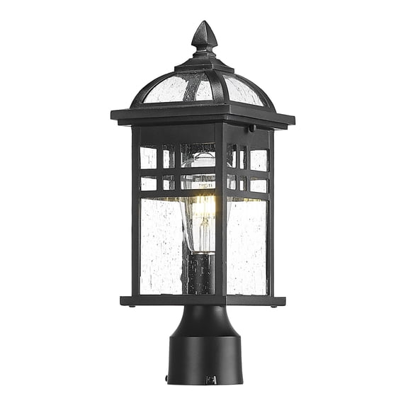 Emliviar 16 inch Outdoor Lamp Post Light Fixture, Waterproof Aluminum for Patio, Black Finish Seeded Glass, DE281P BK